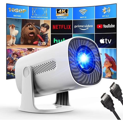 CHECARZHN--NO1-Mini Vidoprojecteur 4K 1080P Projecteur Avec Modes toiles Wifi6 Y Bluetooth Projecteur Avec Apps Et Android Tv Os, Auto Keystone Haut-Parleurs Stro, Compatible Avec Tv Stick/Smartp