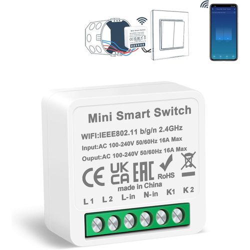 Checarzhn--No1-Module D'interrupteur Intelligent, S'adapte Derrire Les Interrupteurs Muraux Traditionnels, Module De Relais Wi-Fi Mini Diy Compatible Avec Alexa Et Google Assistant, Conducteur Neutr