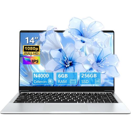 CHECARZHN--NO1-Ordinateur Portable 14,1 Pouces 6 Go Ram 256 Go Ssd Celeron N4000, Pc Portable cran Pivotant  180, Avec Mini-Hdmi, 2*Usb 3.0, Batterie 5000 Mah, Argent, Fin Et Lger Laptop