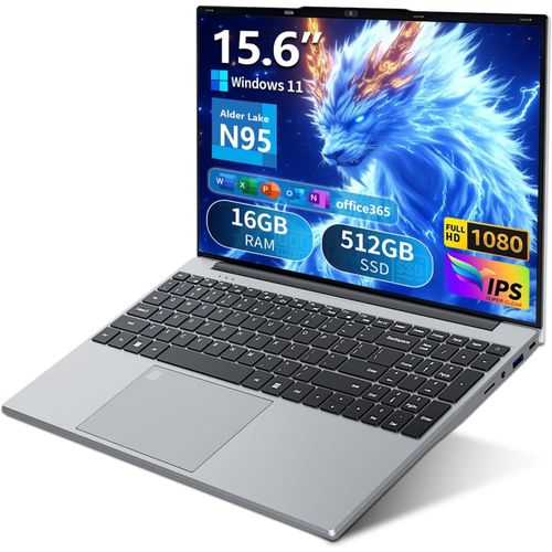 CHECARZHN--NO1-Ordinateur Portable Win 11, 15,6 Pouces Pc Portable 16Go Ram Ddr4 512Go Ssd, 1080P cran Laptop Con Office 365, Celeron N95 Cpu, Dverrouillage Empreinte/Clavier Rtro-clair, Webcam/