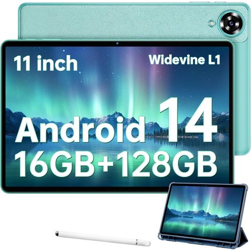 CHECARZHN--NO1-Ot11 Android 14 Tablet - 11 Pouces Tablette Gaming 16Go + 128Go (Extensible Jusqu 1To) Tablette Tactile, Batterie 8000 Mah,Camra 13 Mp,Dual Sim 4G,Face Id,Gps,Otg,5G Wifi,Bt5.0-Vert