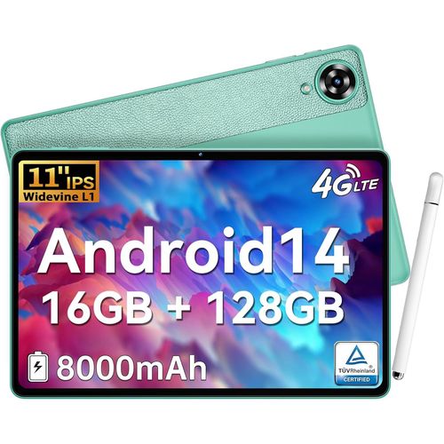 CHECARZHN--NO1-Ot11 Tablet 11 Pouces, Android 14 Tablette With 8000Mah Battery, 16Go Ram + 128Go Rom (1To Tf), 1280X800 Fhd5G Wifi4G SimBt55Mp + 13MpCertifi GmsTablette Avec Stylet, Vert