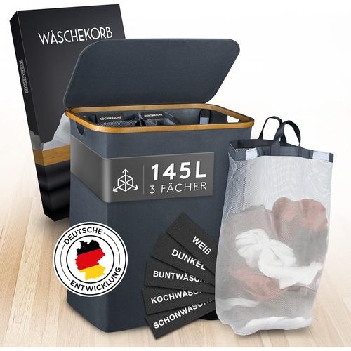 Checarzhn--No1-Panier  Linge Avec Couvercle 145 L  Panier  Linge Impermable 3 Compartiments Et Sacs  Linge Amovibles  Panier  Linge Pliable Avec Instructions De Lavage  Panier  Linge 3