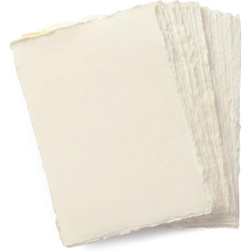 Checarzhn--No1-Papier Mixte A5 Crme Fait  La Main Avec Bord Frang - 21 X 15 Cm - 150 Gsm - Papier Textur Color Press  Froid Fabriqu Avec Du Coton Recycl Pour Invitations - 50 Feuilles