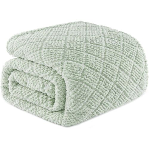 Checarzhn--No1-Plaid Couverture Polaire En Microfibre, Couverture Jet De Canap En Gaufre C , Douce Pour 4 Saisons, 220x240cm, Vert Clair