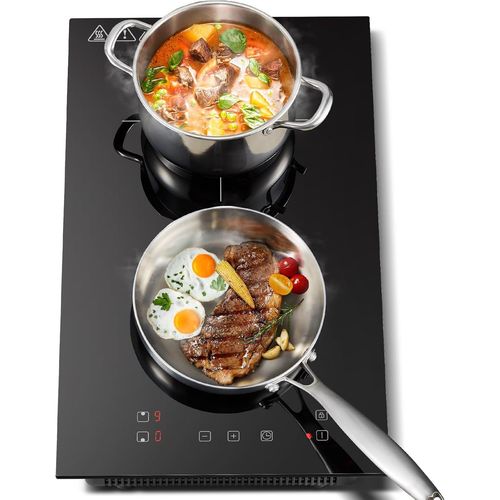 CHECARZHN--NO1-Plaque Induction 2 Feux, Plaque De Cuisson Electrique 30Cm, Plaque Induction Encastrable,Commande Tactile, 3300W, 9 Niveaux De Puissance, Fonction Boost, Minuterie 1-99 Min