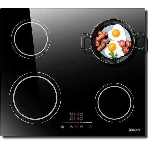 CHECARZHN--NO1-Plaque Induction 4 Feux Encastrable 6400W, Plaque De Cuisson Induction 220V, Plaque Electrique 60Cm, Fonction Pause, 9 Niveaux, Contrle Tactile, Minuterie, Fonction Anti-Touch, Noir