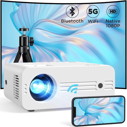 CHECARZHN--NO1-Projecteur 5G Wifi Bluetooth, 8500 Lumens Vidoprojecteur, 1080P Native 4K Supporte Led Projecteur Home Cinma, Compatible Avec Ios/Android/Pc/Ps5/Ns/Fire Stick (Avec Trpied)