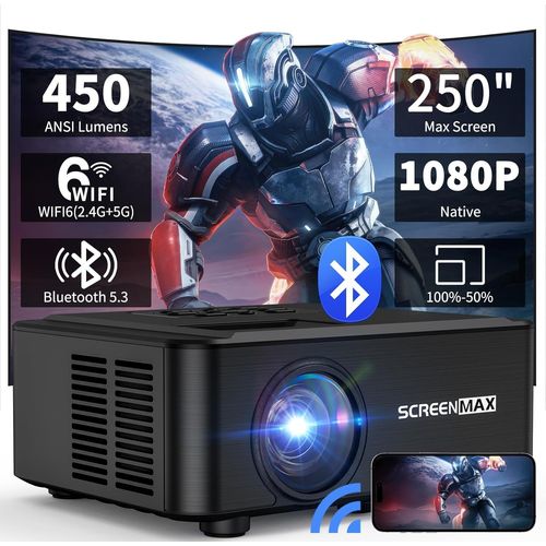 CHECARZHN--NO1-Projecteur Video,Projecteur De Cinma  Domicile Avec Wifi 6 Mis  Jour Et Bluetooth 5.3,Videoprojecteur Portable Hd 1080P Avec Zoom De 50%,Petit Retroprojecteur Compatible Avec Hdmi/A