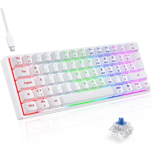 Checarzhn--No1-Qwertz Clavier Mecanique - Clavier Gamer De Jeu Filaire Switch Bleu, Led Rtroclair, Clavier Gaming Mini 60% Pour Pc/Windows/Ps5/Ps4 (De Layout)