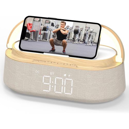 CHECARZHN--NO1-Radio Reveil Digital Avec Chargement Sans Fil, Multifonctionnel Radio Fm Avec Port De Chargement Usb, Rveil Matin Enceinte Bluetooth, Affichage Led, Lampe Avec Support De Tlphone Po