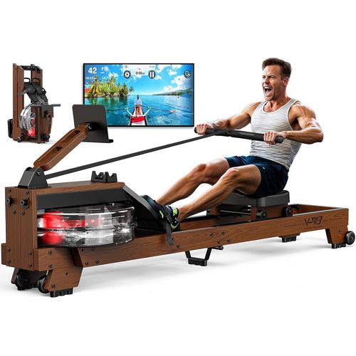 Checarzhn--No1-Rameur D'appartement Pliable En Chne, Rameur Musculation  Eau Bluetooth Avec Support De Tablette, 175 Kg Capacit De Charge, Taille De L'utilisateur Jusqu' 200cm, 2 Ans Garantie