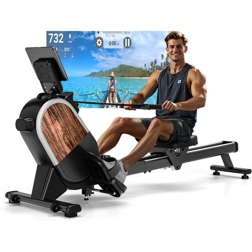 Checarzhn--No1-Rameur, Rameur Musculation D'appartement, Rameur Magntique Silencieux, Rowing Machine Connecter App Avec cran Lcd,16 Niveaux De Rsistance, Rails Doubles Amliors, Capacit Imale 16