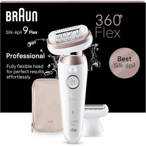 Checarzhn--No1-Silk-pil 9 Flex, pilateur, Tte Flexible  360, pilation Facile, Mme Des Zones Difficiles, Peau Douce Longue Dure, Tte De Rasoir Pour Femmes, Sabot Tondeuse, Blanc/Rose, 9-030 3