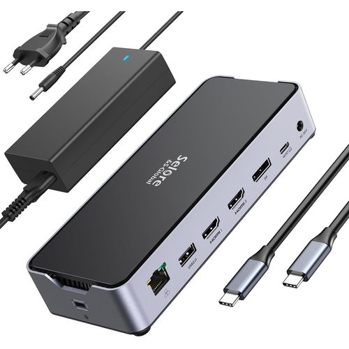 CHECARZHN--NO1-Station D'Accueil Usb C Pour 3 Moniteurs, 13-In-1 Docking Station Usb C Pour Ordinateur Portable, Double Hdmi Displayport, Usb A 2.0/3.0, Usb C 3.1,Pd, Ethernet, Microsd/Sd, Pour Dell/