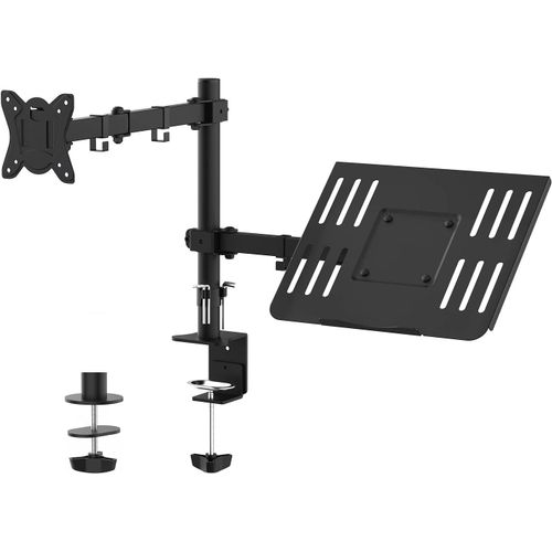 CHECARZHN--NO1-Support Ecran Pc 2 Ecran Avec Plateau Pour Ordinateur Portable, Bras Ecran Pc Vesa 75X75-100X100 Mm, Rotation  360, Inclinaison D'Angle De  90, Rglable En Hauteur, Poids 10Kg, Noi