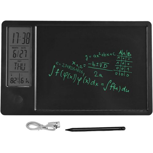 Checarzhn--No1-Tablette D'criture Lcd 10 Pouces, Bloc-Notes Lcd Rechargeable, Effaable, Rutilisable, Tablette De Dessin lectronique Avec Horloge Numrique, Calendrier Pour Bureau, (Black)
