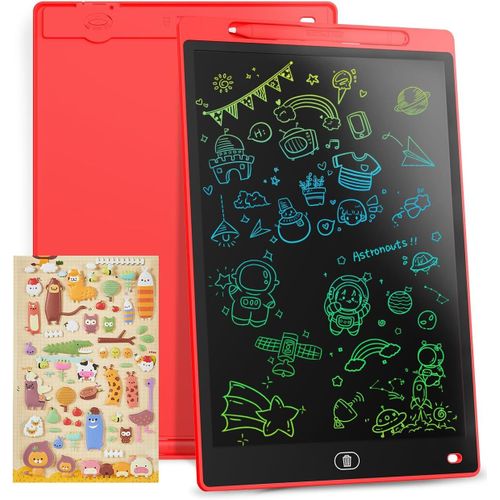 CHECARZHN--NO1-Tablette D'criture Lcd Colore 12 Pouces, Planche  Dessin Effaable Portable, Cadeau Pour Enfants, Tablette Graphique Pour Jeux D'Enfants 2 3 4 5 6 7 Ans Filles (Rouge)