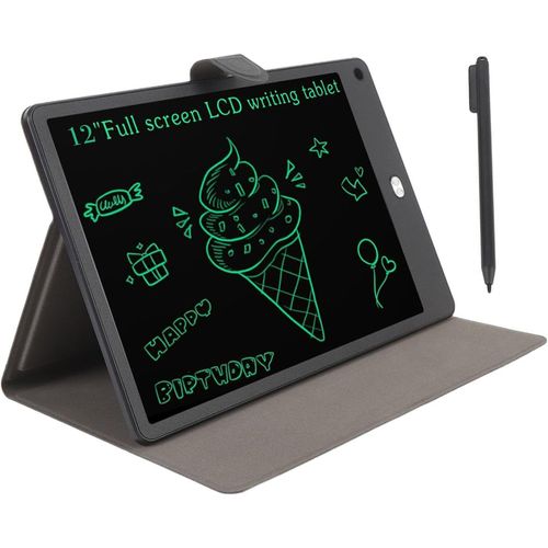 CHECARZHN--NO1-Tablette D'criture Lcd De 12 Pouces, Tablette De Dessin lectronique Efface Rutilisable, Tableau De Doodle Effacable Avec Stylo De Botier Pu, Carte D'criture Rechargeable Du