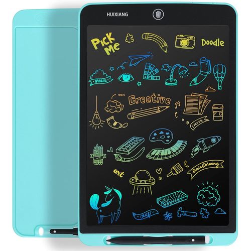 CHECARZHN--NO1-Tablette D'criture Lcd Tablette De Dessin Colore De 12 Pouces Pour Enfants Filles Garons Doodle Pad Avec Bouton D'Effacement Verrouillable, Tableau Numrique Avec Aimant (Bleu)