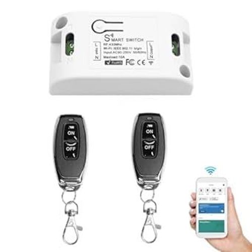 Checarzhn--No1-Tuya Interrupteur Intelligent Wifi Sans Fil,Module Relais Avec 2 Tlcommandes Rf 433 Mhz, Compatible Avec Alexa/Google Home