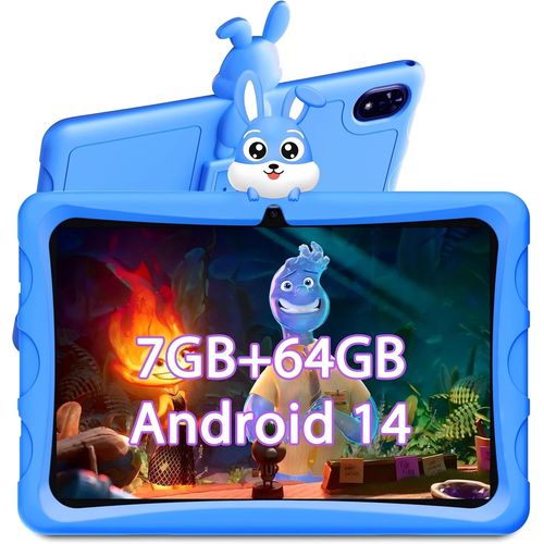 CHECARZHN--NO1-U9 Kid Tablette Enfants 10,1 Pouces, 7 Go + 64 Go (Tf 1 To) Tablette Android 14, 5060 Mah, Tablette ducative, Quad Core, Wifi 6, Bt5.0, Tablette Avec tui Eva