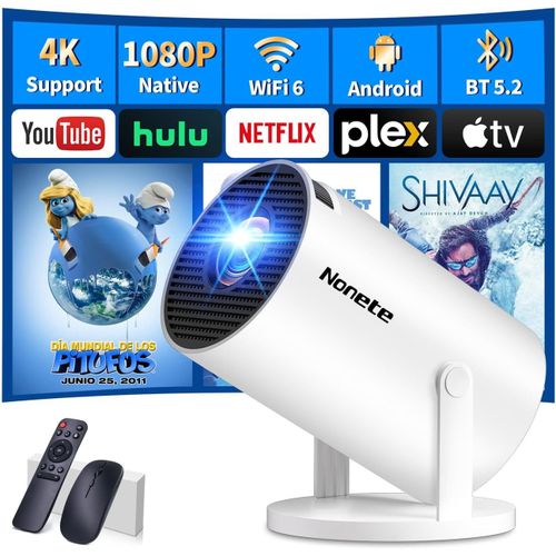 CHECARZHN--NO1-Vidoprojecteur 1080P Fhd Mini Projecteur Video 4K Avec Wifi 6 Bt5.2 Android Tv, Portable Projecteur Support Pour Trapze Correction 180 Rotation Hdmi/Usb/Ps5, App Intgre Avec Hdmi