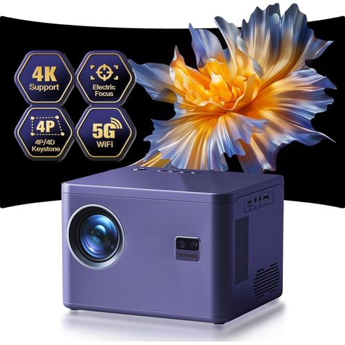 CHECARZHN--NO1-Videoprojecteur 4K [Focus lectrique & 6D/4P Correction Trapze & Zoom] Support, 5G Wifi Bi-Canal Bluetooth 20000L Natif 1080P Projecteur, Mini Retroprojecteur Led Compatible Hdmi Usb