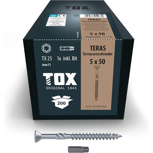 Checarzhn--No1-Vis Teras 5,0 X 50 Mm, Vis Avec Tte Dcorative Pour Un Bel Aspect De Surface, Rsistantes Aux Intempries Grce  L'acier Inoxydable C1, Tx25, 200 Pcs., 1x Embout Inclus, 113165415050