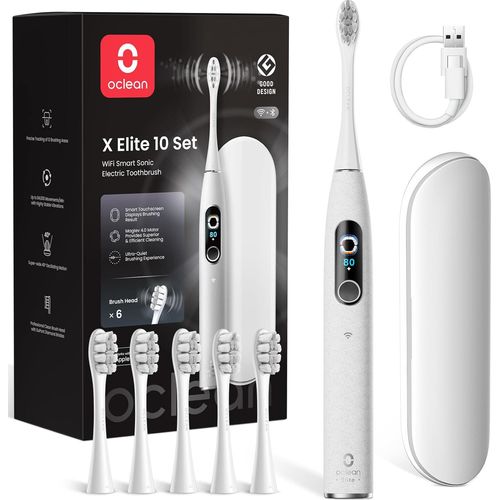 Checarzhn--No1-X Elite 10  Dents lectrique, cran Tactile, 12 Zones De Suivi, 5 Modes Avec Gencive, 6 Ttes&tui De Voyage,  Dents Sonique, 40 Jours Autonomie, 45 Db, Minuterie, Gris Set