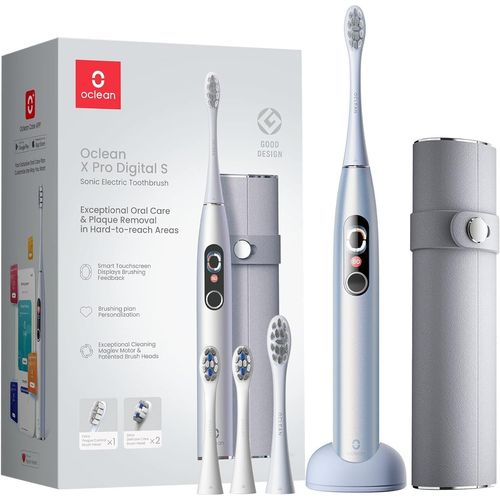 Checarzhn--No1-X Pro Digital  Dents lectrique Avec 4 Ttes De  Dents Et tui De Voyage, cran Tactile, 3 Modes Et Suivi En Temps Rel De 8 Zones, Autonomie 30 Jours, Minuteur & App, Argent