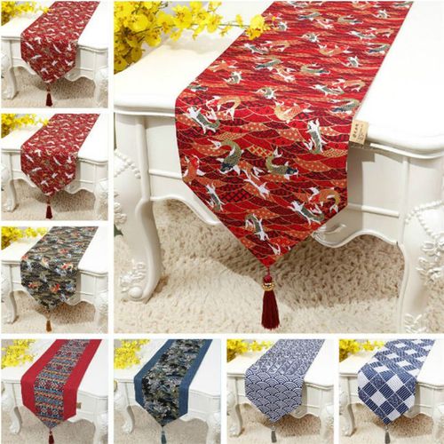 Chemin De Table En Coton Et Lin, Nappe Vintage Japonaise ImprimE De Poisson Ondul, DCoration De Fte  Domicile Et De Mariage