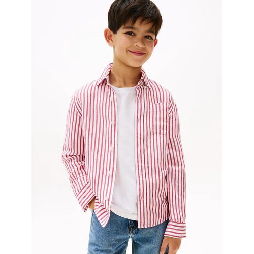 Chemise  Rayures En Lin Mlang Linen Blend Striped Shirt Ls/Primary Red Stripe - 122 Cm