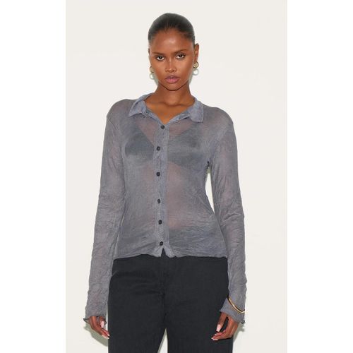 Chemise Ajuste En Mesh Frapp Gris Anthracite  Manches Longues, Gris Anthracite