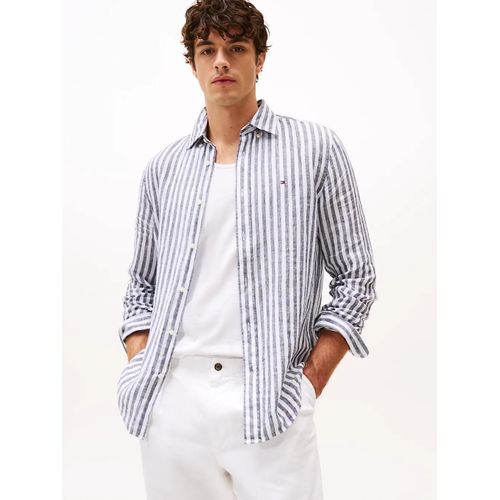 Chemise Coupe Standard Raye En Lin Linen Essential Stripe Rf Shirt/Desert Sky / Optic White - Xxl