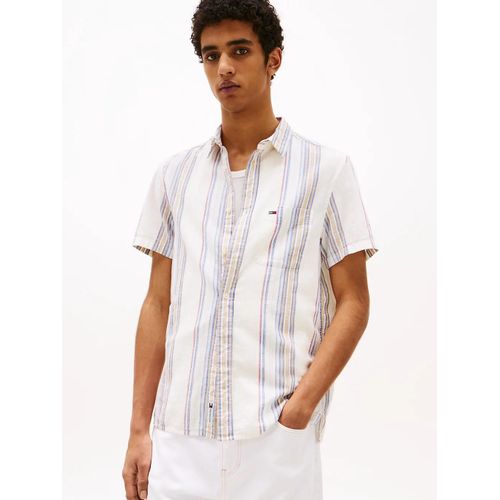 Chemise Coupe Standard Texture Tjm Reg Slub Stripe Ss Shirt Ext/Ancient White Multi Stripes - 3xl