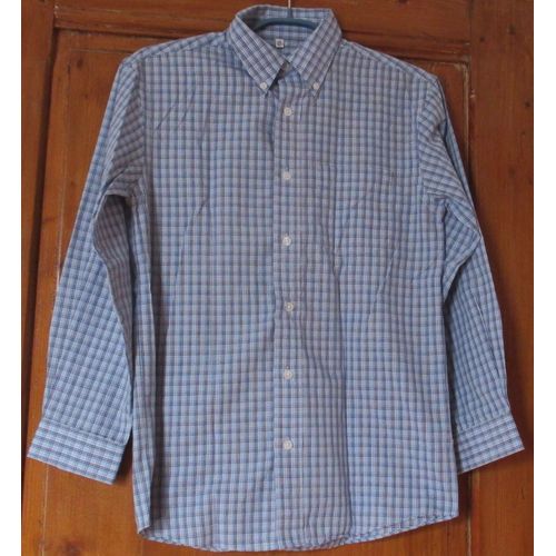 Chemise De Ville Pour Garon- Manches Longues-Pointes De Col Boutonnes-  Carreaux Tons De Bleus- Here There Cool By C&a- Taille 143/152cm- 60%Coton/40%Polyester- Ancienne Mais Jamais Porte