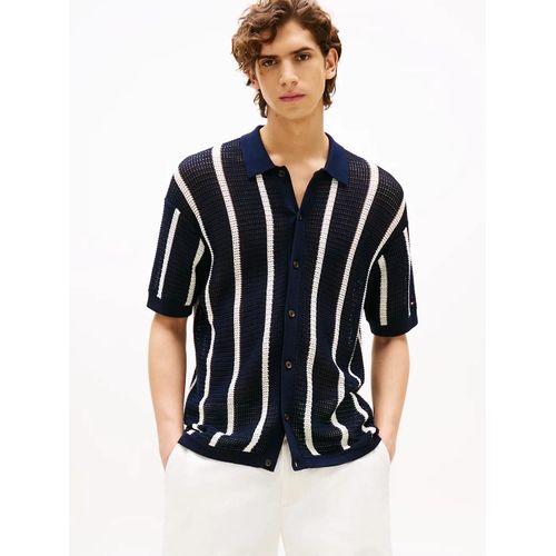 Chemise Dcontracte En Maille Ajoure Raye Vertical Stripe Open Knit Shirt/Ivory Petal / Desert Sky - M