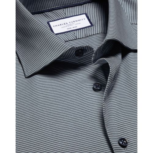 Chemise Extensible Texture  Motif Cercles Sans Repassage - Gris Anthracite En Charbon Pour Homme Par Charles Tyrwhitt