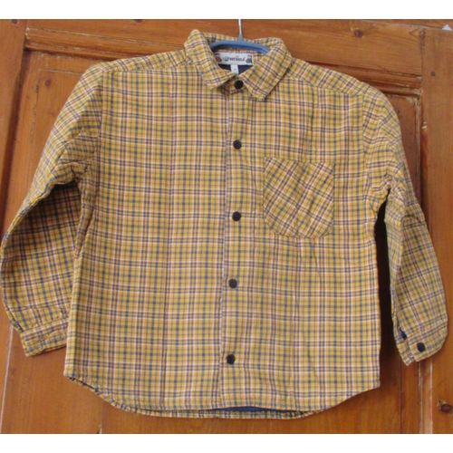 Chemise Garonnet Marque Tintoul - 6 Ans - cossais Jaune Et Bleu, Intrieur Bleu - 1 Poche Poitrine - 100%Coton - Cts Arrondis