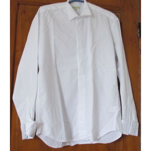 Chemise Lgre Blanche In Extenso - Manches Longues  Poignets Boutonns - Petit Col Pointu - Bas Arrondi - Taille 37/38 - Coton Et Polyester