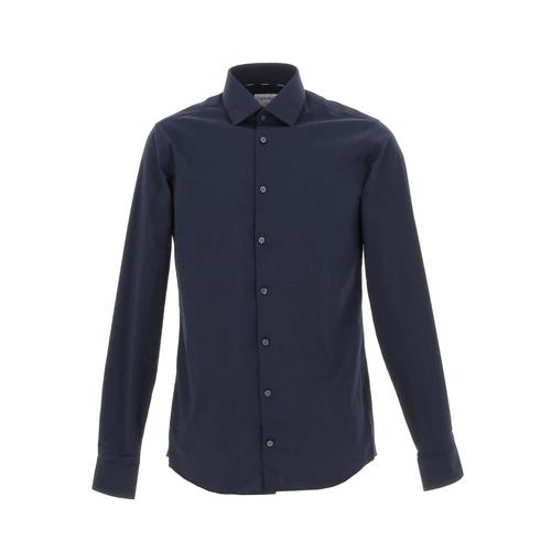 Chemise Manches Longues Calvin Klein Poplin Stretch Slim Bleu Marine