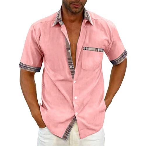 Chemises Hommes Uni Manche Courte Casual Fit Grande Vtements Masculinwx69