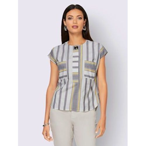 Chemisier  Manches Courtes Pull Tendance En Mlange De Cotons Doux - Creation L - Blanc-Gris Pierre  Rayures