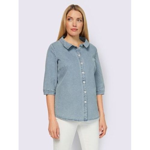 Chemisier En Jean Col  Revers lgant - Linea Tesini - Bleu Blanchi