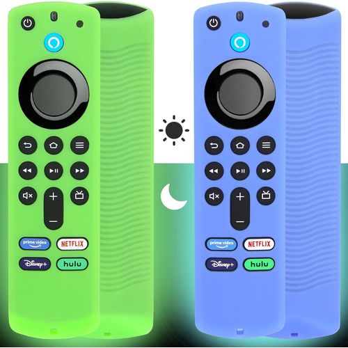 ChenQuanSarl-2Pcs Firestick tui De Couverture  Distance (Brillent Dans Le Noir) Compatible Avec Fire Tv Stick 4K Alexa (3E Gnration) Tlcommande Vocale (Vert Et Bleu)