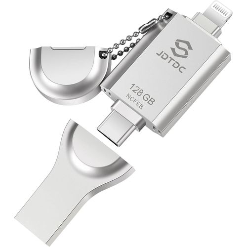 ChenQuanSarl-Cl Usb 128 Go Mfi Certifie Pour Iphone, Ipad Et Android - Stockage Mmoire 3 En 1 Avec Lightning Et Usb-C