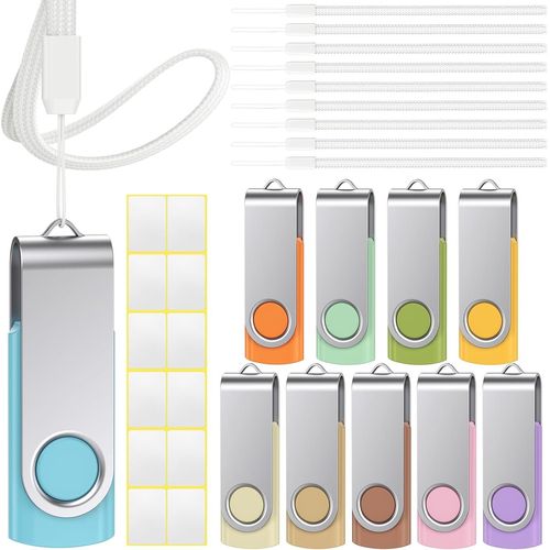 ChenQuanSarl-Cle Usb 8 Go Lot De 10 Usb 3.0 Cl Usb Flash Drive Rotative Clef Usb Morandi Couleur Mixte 8Go Mmoire Stick Mtal Flash Drive Avec Cordes Et Un Autocollant Vierge
