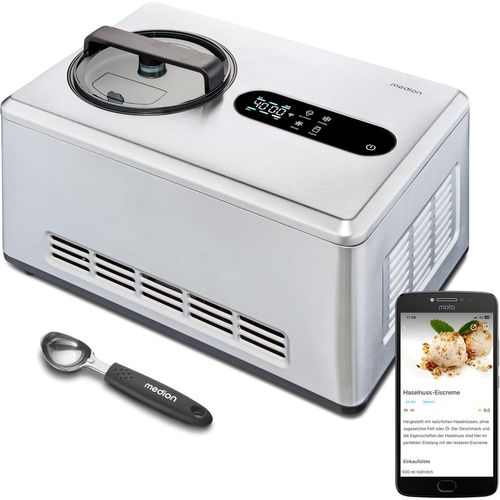 ChenQuanSarl-Machine  Glace Intelligente Avec Compresseur (Auto-Rfrigrant, Contrle Par App Y Compris Recettes De Glace, cran Led, 2 Litres, Yaourt Glac, Acier Inoxydable, Md12170)
