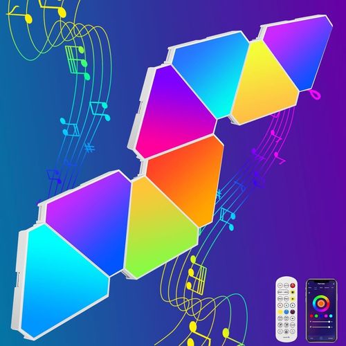 Chenquansarl-Panneau Led Mural, 8 Pices Rgb Applique Murale Triangles Smart Music Sync Deco Modulaires Panneau Lumineux Triangles,Creative Neon Deco Appliques Avec App&tlcommande Pour Chambre Et S